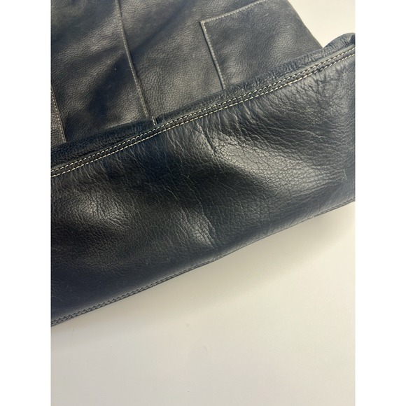 Vtg Y2K Grunge Faded Black Leather Shoulder Bag Women City Street - Picture 7 of 14